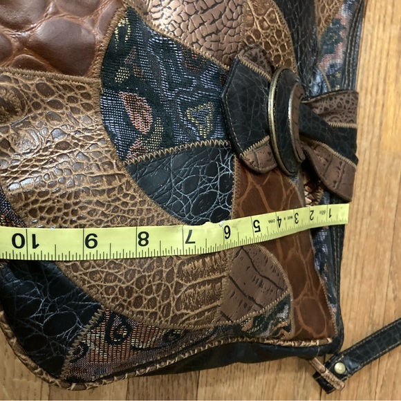 Vtg 80s Mixed Faux Reptile Hobo Shoulder Bag Copper Blue Patchwork Boho NWT - Picture 7 of 7